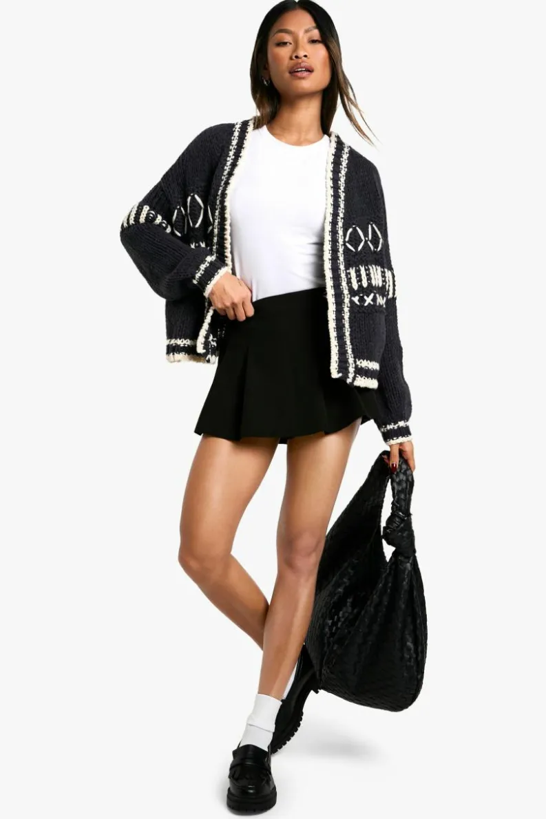 Cardigans*boohoo Chunky Knitted Contrast Stitch Cardigan navy