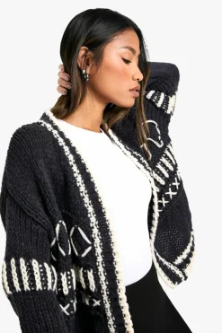 Cardigans*boohoo Chunky Knitted Contrast Stitch Cardigan navy