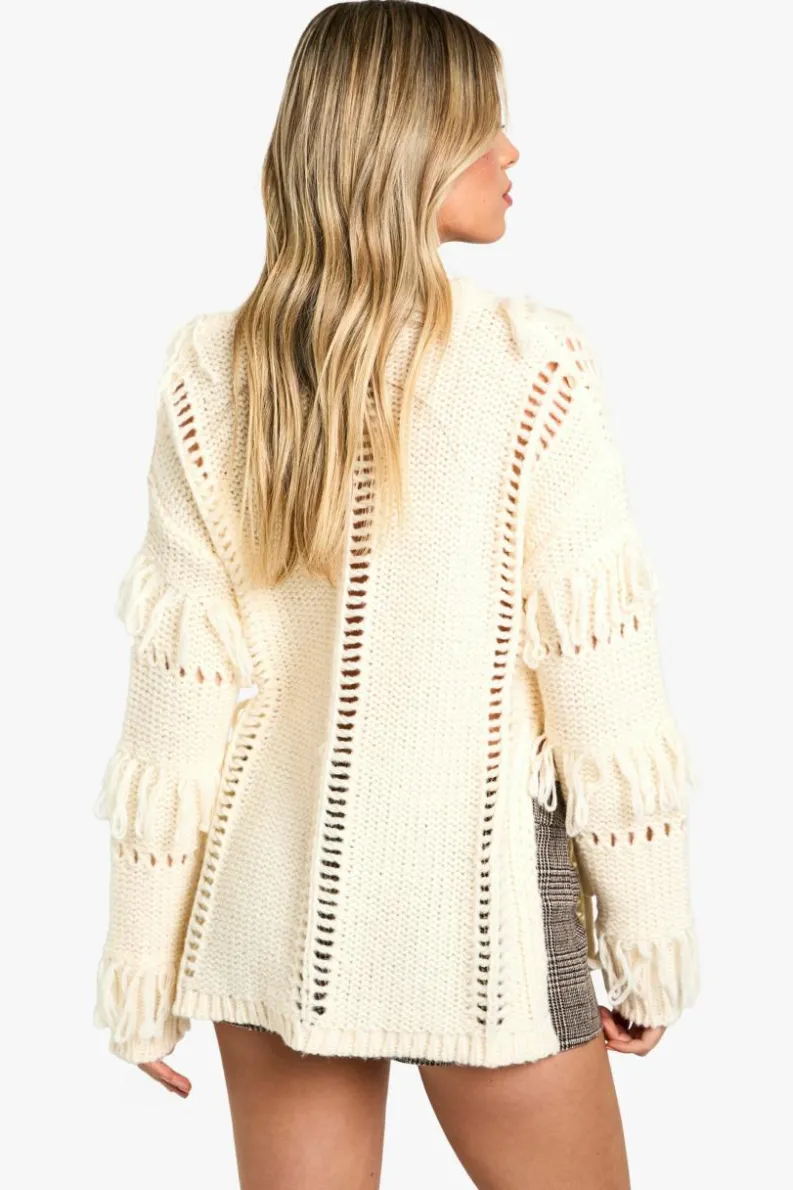 Jumpers*boohoo Chunky Knitted Fringe Detail Jumper stone