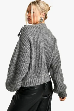 Cardigans*boohoo Chunky Knitted Sequin Disk Detail Cardigan grey