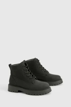 Chunky Boots|Biker Boots*boohoo Chunky Lace Up Hiker Boots black