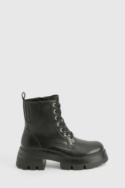 Chunky Boots|Biker Boots*boohoo Chunky Lace Up Hiker Boots black