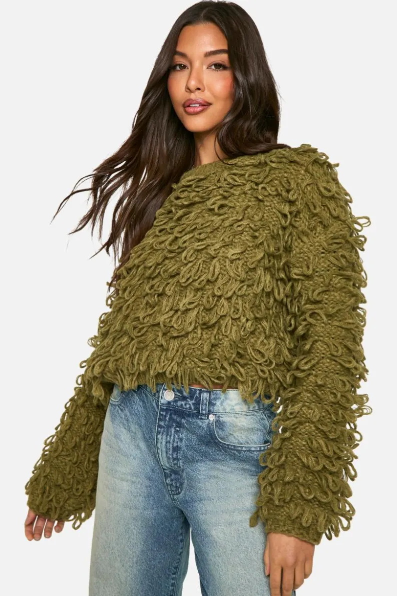 Jumpers|Jumpers & Cardigans*boohoo Chunky Loop Stitch Knitted Jumper khaki
