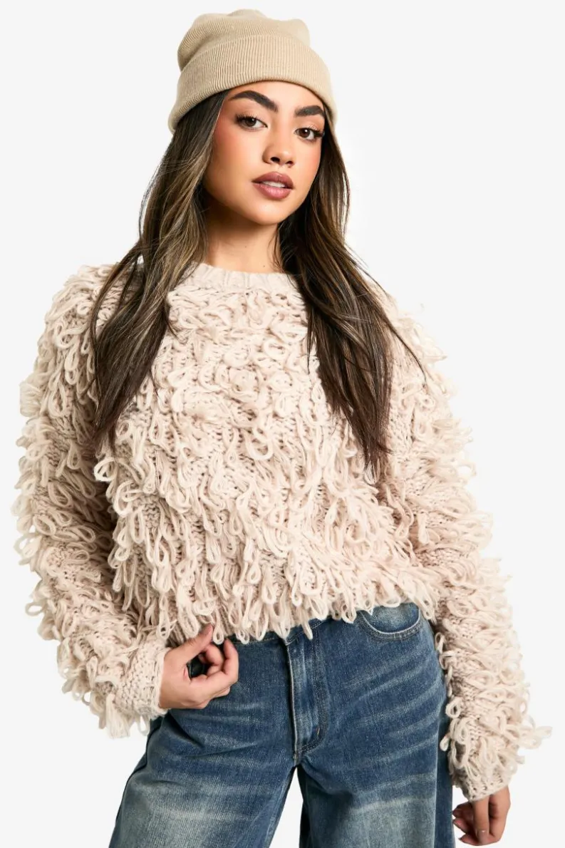 Jumpers*boohoo Chunky Loop Stitch Knitted Jumper cream