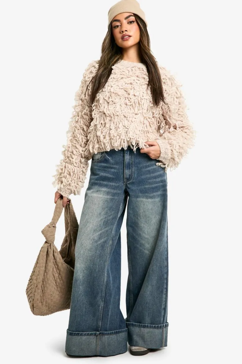 Jumpers*boohoo Chunky Loop Stitch Knitted Jumper cream