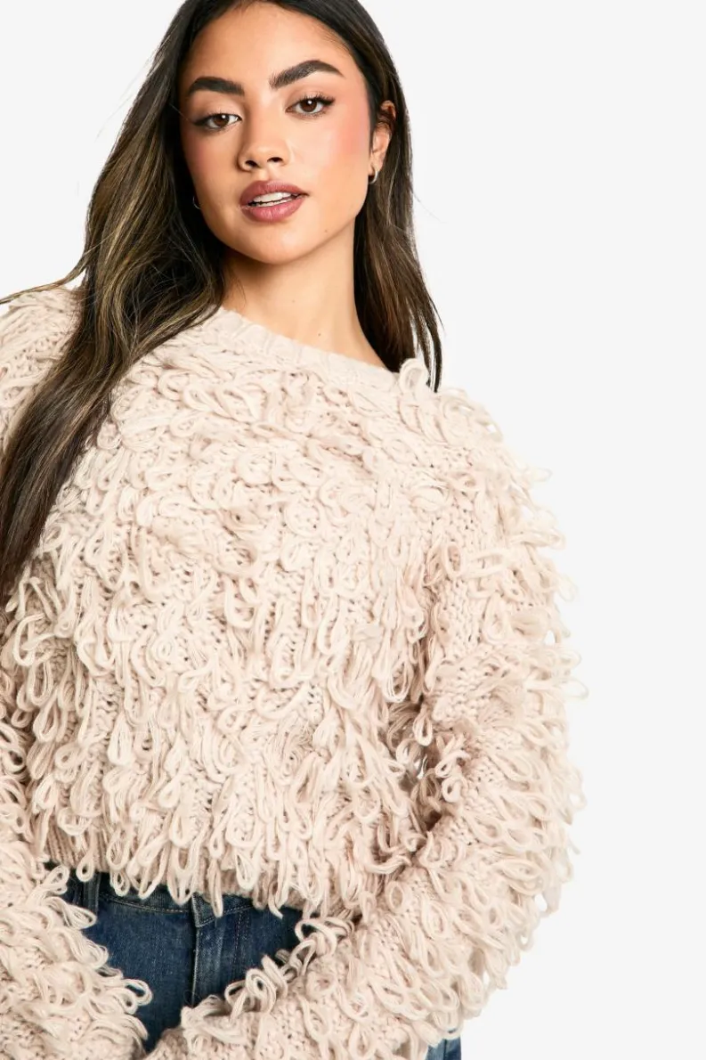 Jumpers*boohoo Chunky Loop Stitch Knitted Jumper cream