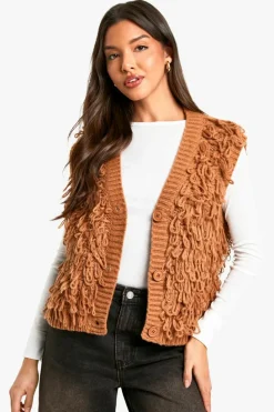 Knitted Tops*boohoo Chunky Loop Stitch Knitted Waistcoat rust