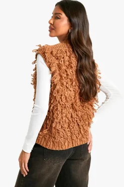 Knitted Tops*boohoo Chunky Loop Stitch Knitted Waistcoat rust