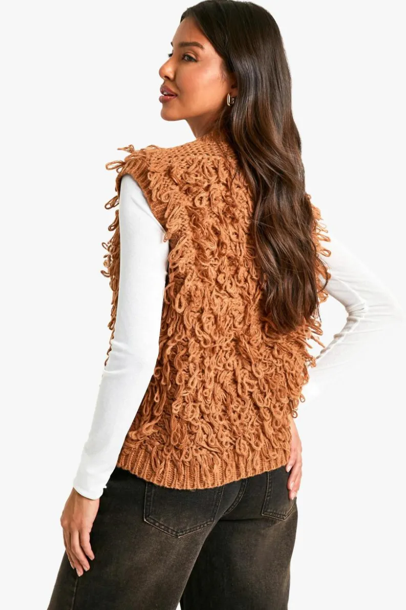 Knitted Tops*boohoo Chunky Loop Stitch Knitted Waistcoat rust