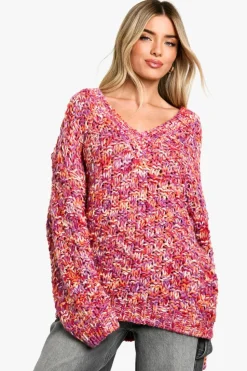 Oversized Jumpers|Jumpers*boohoo Chunky Marl Knitted Oversized Jumper pink