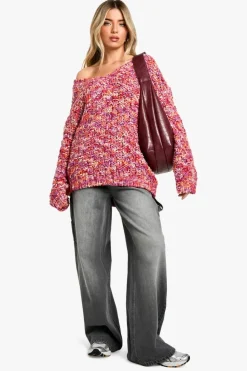 Oversized Jumpers|Jumpers*boohoo Chunky Marl Knitted Oversized Jumper pink