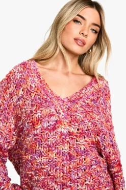 Oversized Jumpers|Jumpers*boohoo Chunky Marl Knitted Oversized Jumper pink