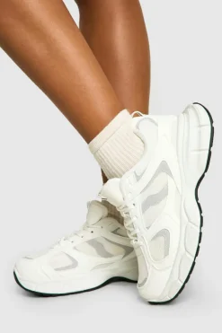 Trainers*boohoo Chunky Mesh Panel Sport Trainers white