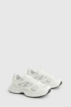 Trainers*boohoo Chunky Mesh Panel Sport Trainers white