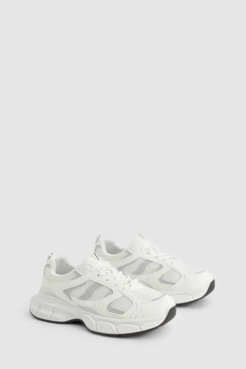 Trainers*boohoo Chunky Mesh Panel Sport Trainers white