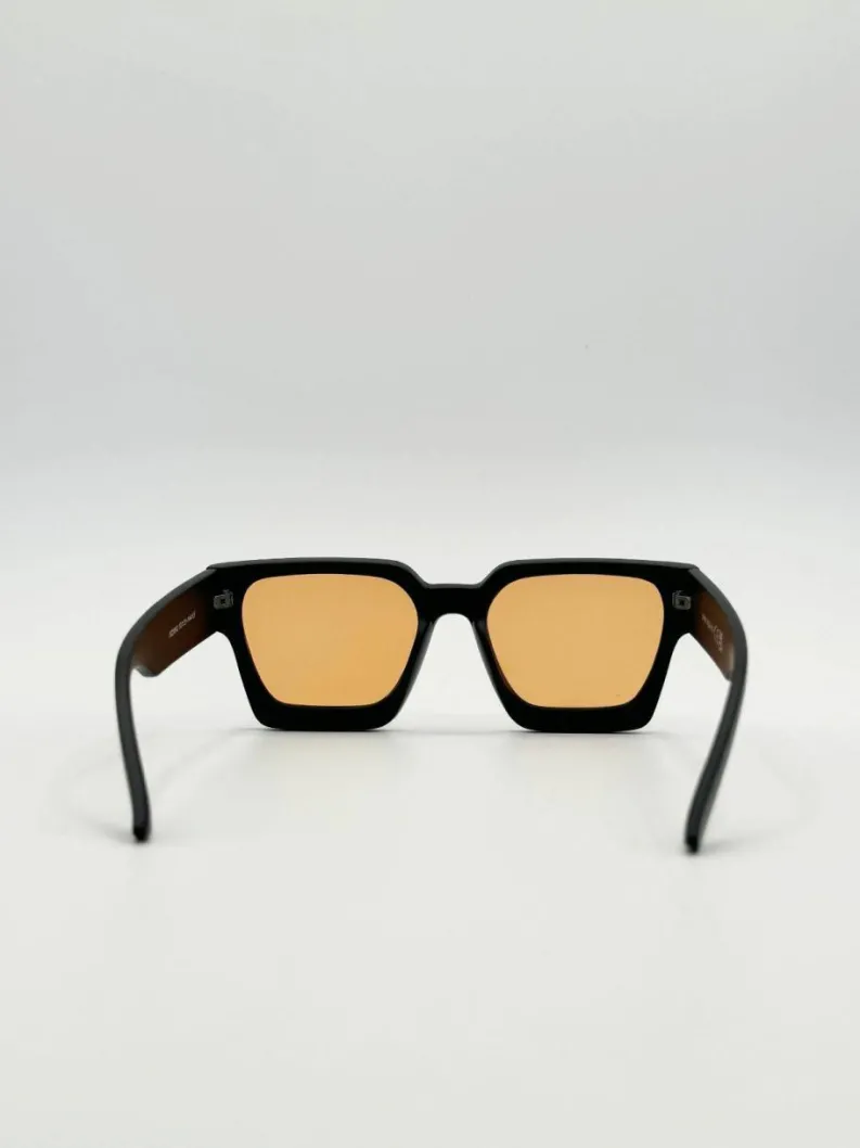 Sunglasses*SVNX Chunky Oversize square Sunglasses in with Orange Lenses Black