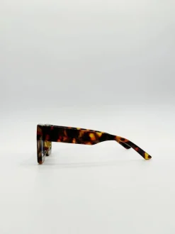 Sunglasses*SVNX Chunky Oversize square Sunglasses in Tortoiseshell with Blue Lenses Brown