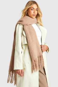 Hats & Gloves|Hats & Gloves*boohoo Chunky Oversized Fringe Scarf mink