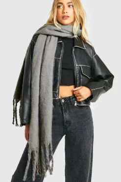 Hats & Gloves|Hats & Gloves*boohoo Chunky Oversized Fringe Scarf light grey