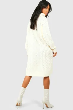 Jumper Dresses|Jumper Dresses*boohoo Chunky Oversized Roll Neck Jumper Dress cream