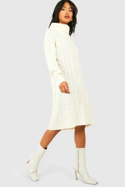 Jumper Dresses|Jumper Dresses*boohoo Chunky Oversized Roll Neck Jumper Dress cream