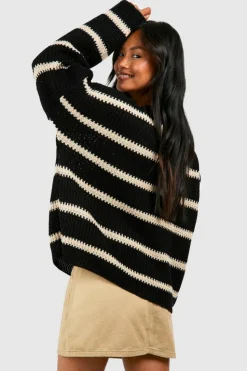 Oversized Jumpers|Jumpers*boohoo Chunky Oversized Stripe V Neck Jumper black