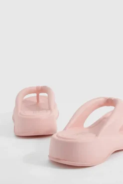 Sandals*boohoo Chunky Platform Square Toe Flip Flops baby pink