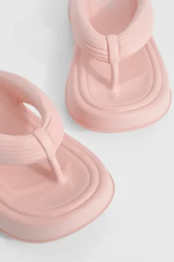 Sandals*boohoo Chunky Platform Square Toe Flip Flops baby pink