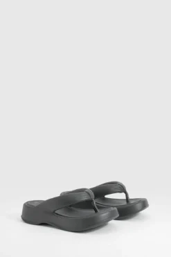 Sandals*boohoo Chunky Platform Square Toe Flip Flops black