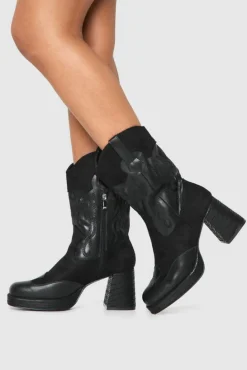 Chunky Boots|Cowboy Boots*boohoo Chunky Platform Western Heeled Boots black