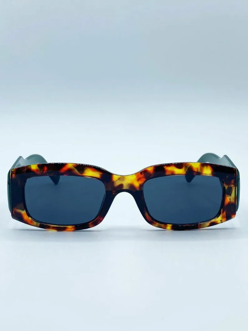 Sunglasses*SVNX Chunky Rectangle Sunglasses in with Tortoiseshell Arms Green