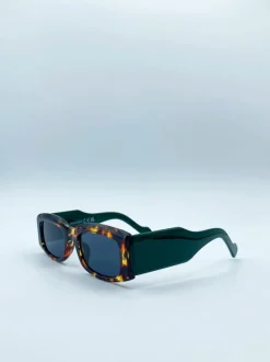 Sunglasses*SVNX Chunky Rectangle Sunglasses in with Tortoiseshell Arms Green