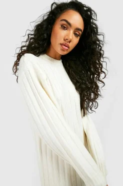 Maxi Dresses|Midi Dresses*boohoo Chunky Rib Soft Knitted Midi Dress ecru