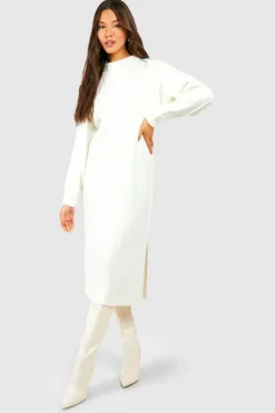 Midi Dresses|Jumper Dresses*boohoo Chunky Rib Soft Knitted Midi Dress cream