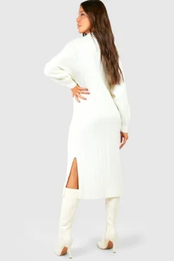 Midi Dresses|Jumper Dresses*boohoo Chunky Rib Soft Knitted Midi Dress cream