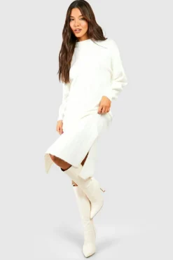 Midi Dresses|Jumper Dresses*boohoo Chunky Rib Soft Knitted Midi Dress cream