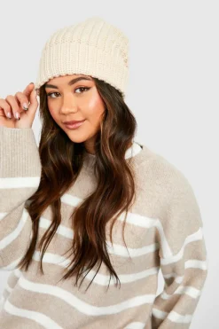 Hats & Gloves|Hats & Gloves*boohoo Chunky Ribbed Knit Beanie stone