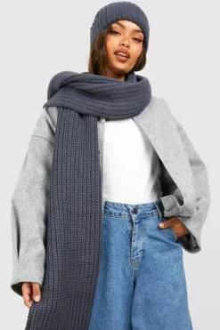 Hats & Gloves|Hats & Gloves*boohoo Chunky Ribbed Knit Beanie charcoal