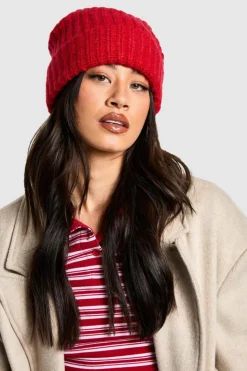 Earmuffs|Hats & Gloves*boohoo Chunky Ribbed Knit Beanie red