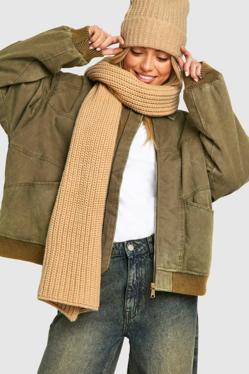 Hats & Gloves|Hats & Gloves*boohoo Chunky Ribbed Knit Long Scarf beige