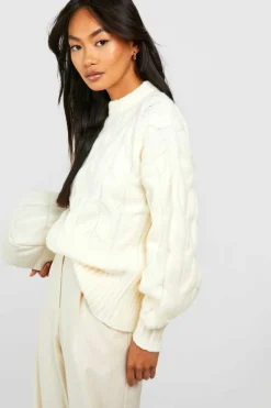 Oversized Jumpers*boohoo Chunky Soft Knit Cable Jumper cream