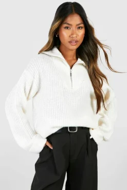Oversized Jumpers|Jumpers*boohoo Chunky Soft Knit Half Zip Jumper ecru