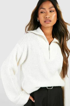 Oversized Jumpers|Jumpers*boohoo Chunky Soft Knit Half Zip Jumper ecru