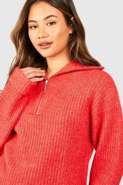 Oversized Jumpers*boohoo Chunky Soft Knit Half Zip Jumper tomato
