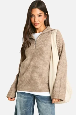 Jumpers|Jumpers & Cardigans*boohoo Chunky Soft Knit Half Zip Jumper taupe