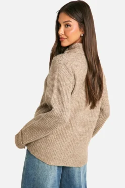 Jumpers|Jumpers & Cardigans*boohoo Chunky Soft Knit Half Zip Jumper taupe