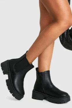 Chunky Boots|All Boots*boohoo Chunky Sole Elastic Insert Chelsea Boots black