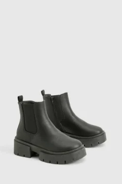 Chunky Boots|All Boots*boohoo Chunky Sole Elastic Insert Chelsea Boots black