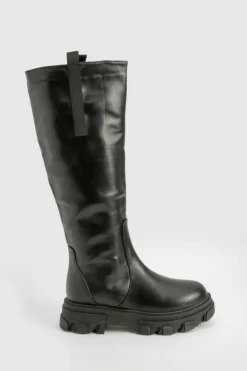 Over The Knee Boots|Knee High Boots*boohoo Chunky Sole Knee High Boots black