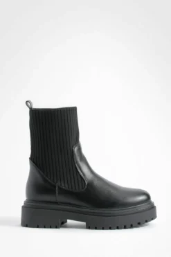 Chunky Boots|All Boots*boohoo Chunky Sole Knitted Chelsea Boots black